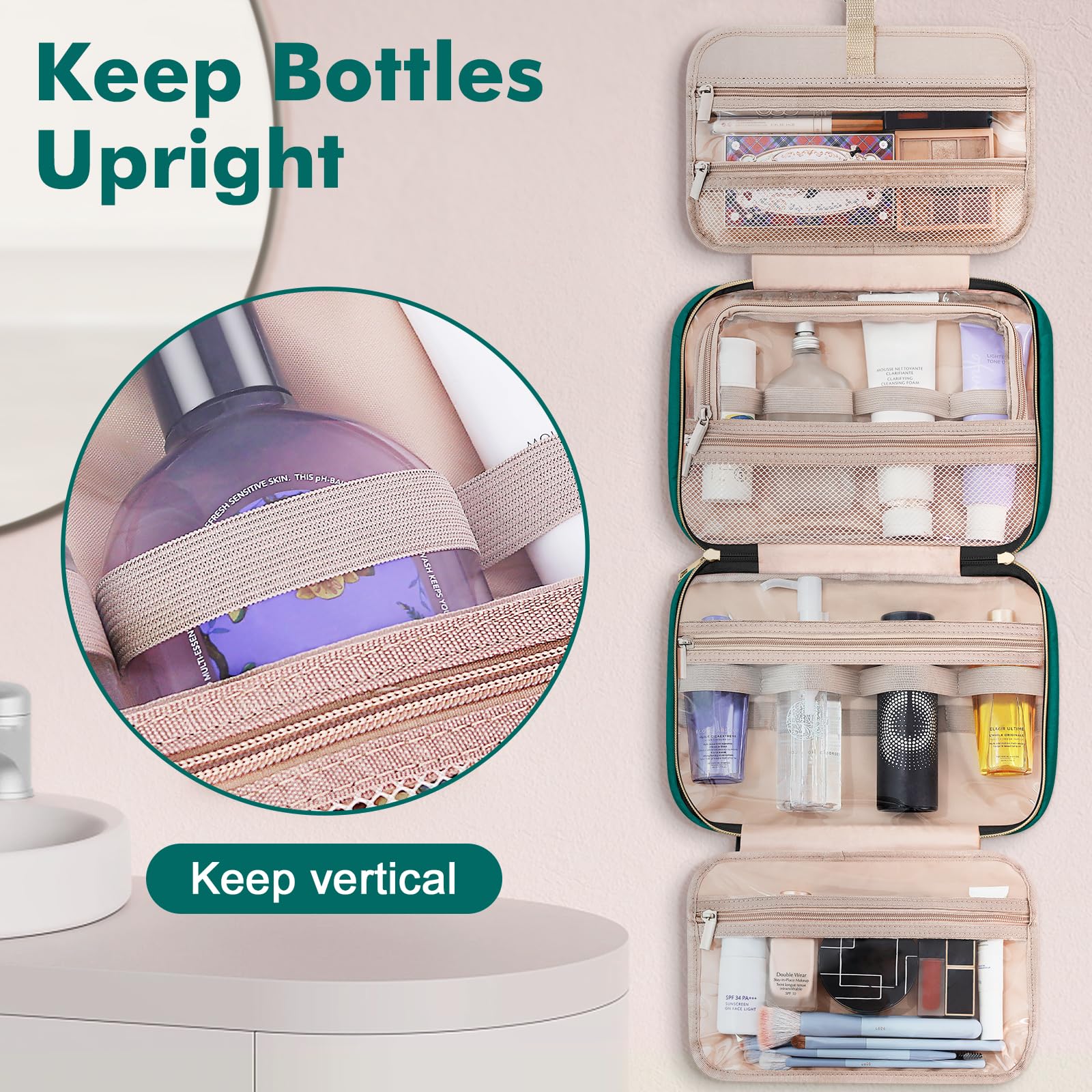 Wedama Beauty case da donna, borsa da viaggio media, borsa da toilette da appendere per bagno, borsa per trucco impermeabile in PVC ispessito, borsa per articoli da toeletta per viaggi e campeggio,