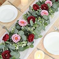 Vista 16 de TOCHGREEN 4 Pack 24Ft Artificial Eucalyptus Flower Garland with Champagne Roses, Fake Rose Flower Greenery Garland Floral Vines for Wedding Home