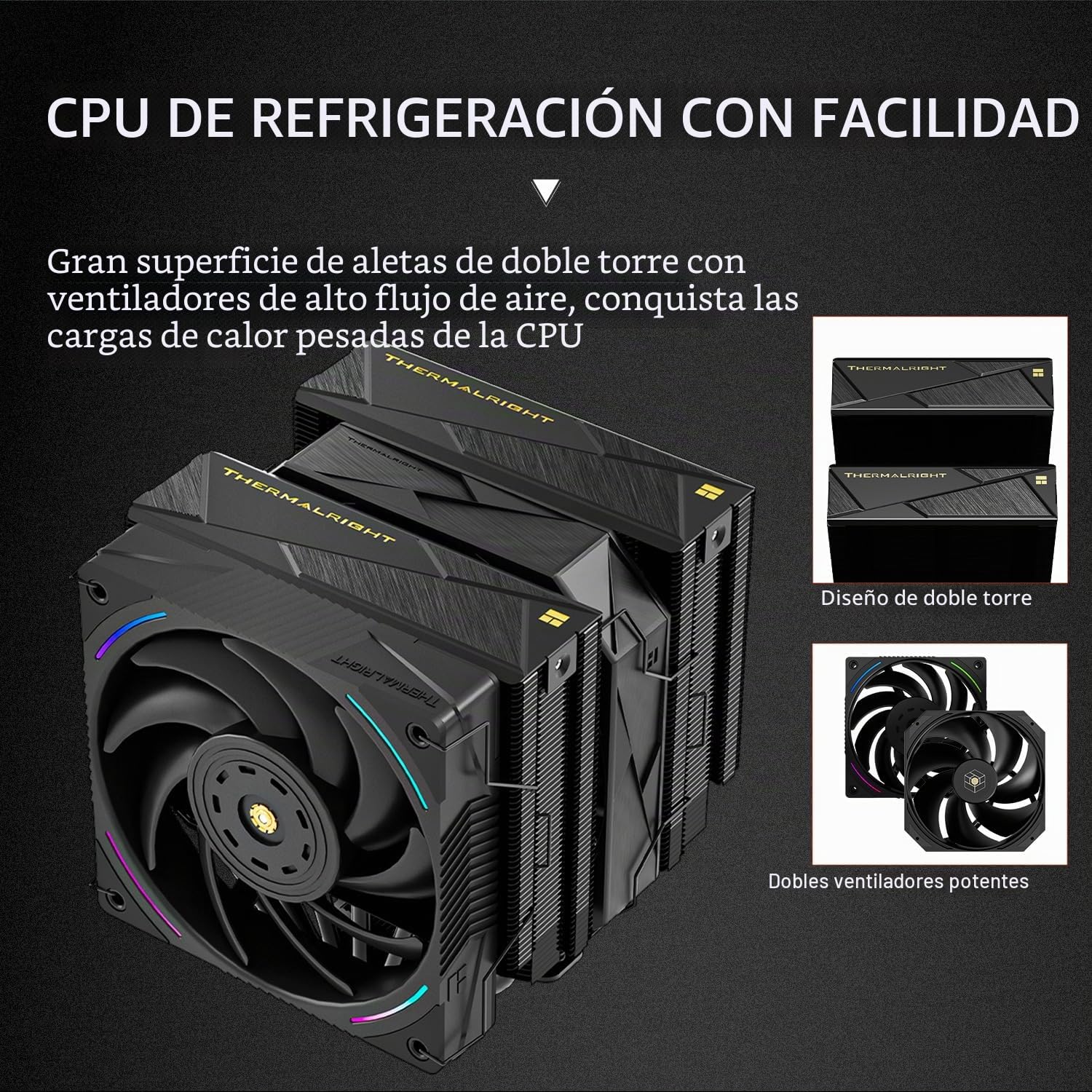 TR -Royal Pretor 130 Ultra Black CPU Cooler, 7 Heatpipes disipador de calor CPU refrigeración de CPU negro cepillado cubierta superior para Intel LGA115X/2011/1700/1851, plataformas AM4/AM5, torres