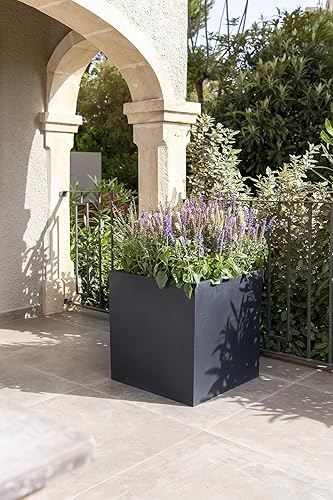 Miniatura 2 de Pottery Pots Elegante maceta moderna con forma de cubo de fibra de piedra, maceta negra para interiores y exteriores, 12 x 12 x 12 pulgadas,