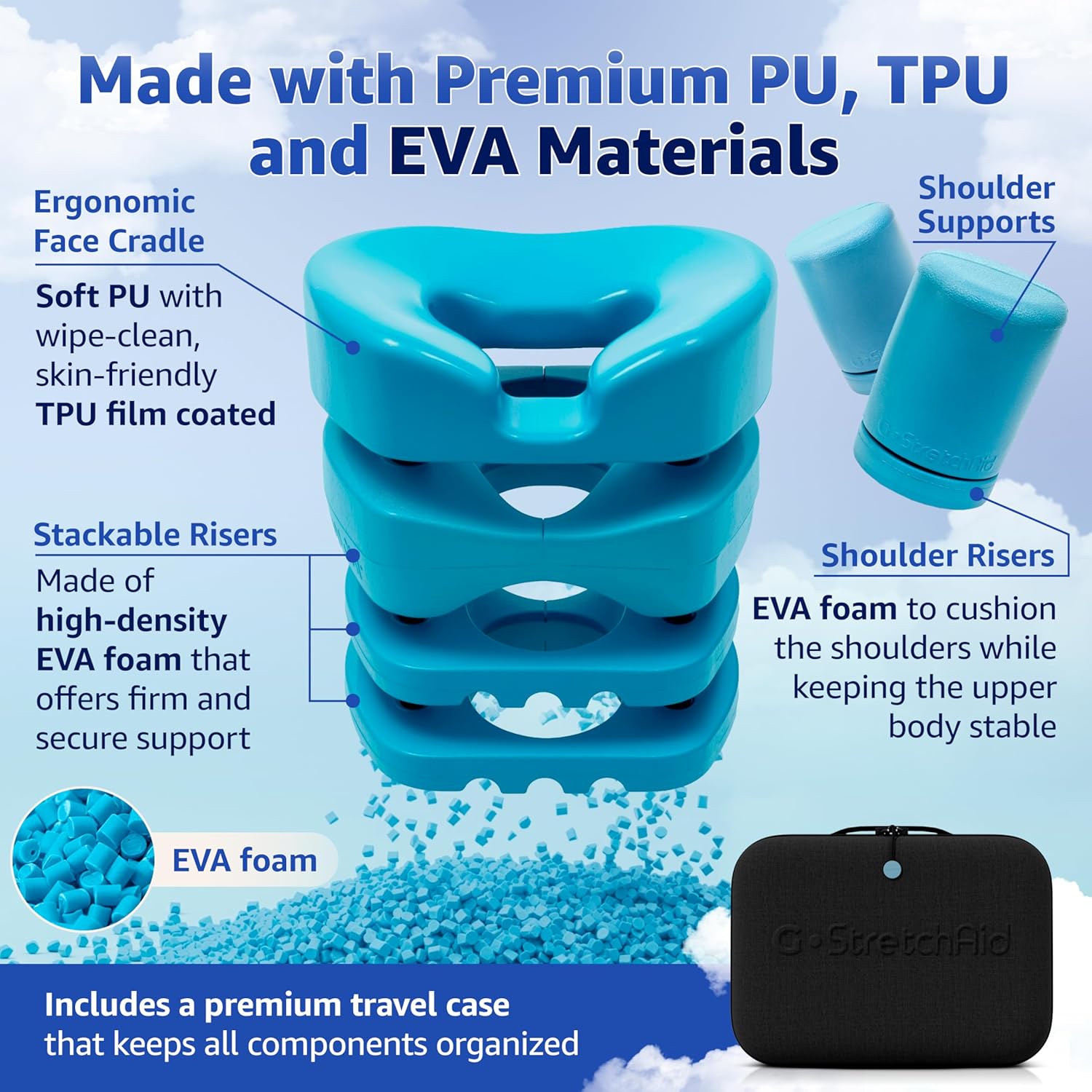 G.StretchAid Neck Hump Corrector & Neck Stretcher– 5-in-1 Face-Down Posture Corrector for Tech Neck and Rounded Shoulders, 4-Level Adjustable Cervical Support, Guided Chin-Tuck, Travel Case