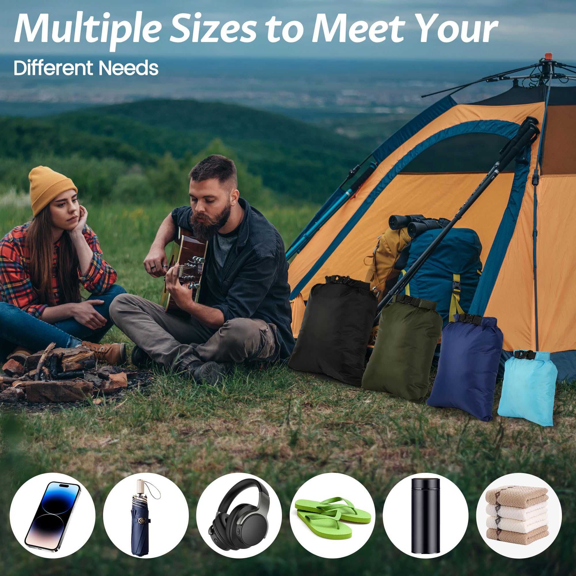 Set de 6 Sacs étanches – 1,5L, 2,5L, 3L, 3,5L, 5L, 8L Pochette Étanche | Idéal pour le stockage étanche en extérieur, les sports nautiques & le camping | Léger & Résistant