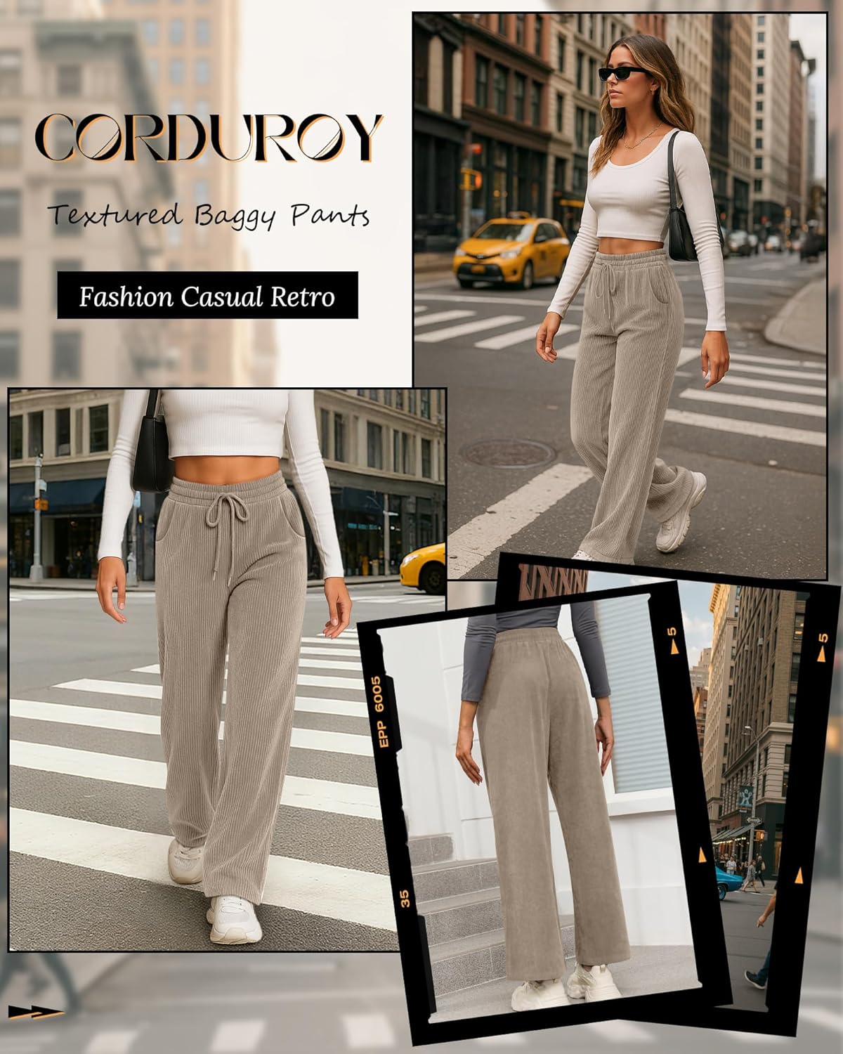 Corduroy Pants for Women Casual Drawstring Elastic Waist Baggy Wide Leg Barrel Loose Comfy Trousers with Pockets - Image 2