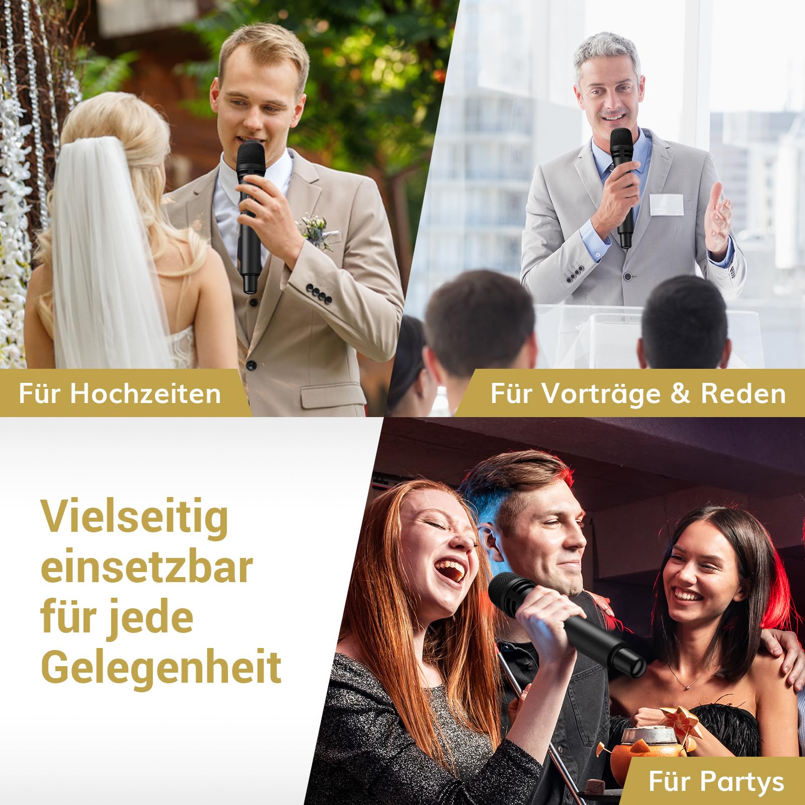 TONOR Dual Funkmikrofonen System kabellos, drahtloses Karaoke Mikrofon Set Wireless Microphone Handmikrofon dynamisch mit Empfänger, 60 m für Hochzeit Party Kirche Vortrag Bühne Reden TW350 Schwarz