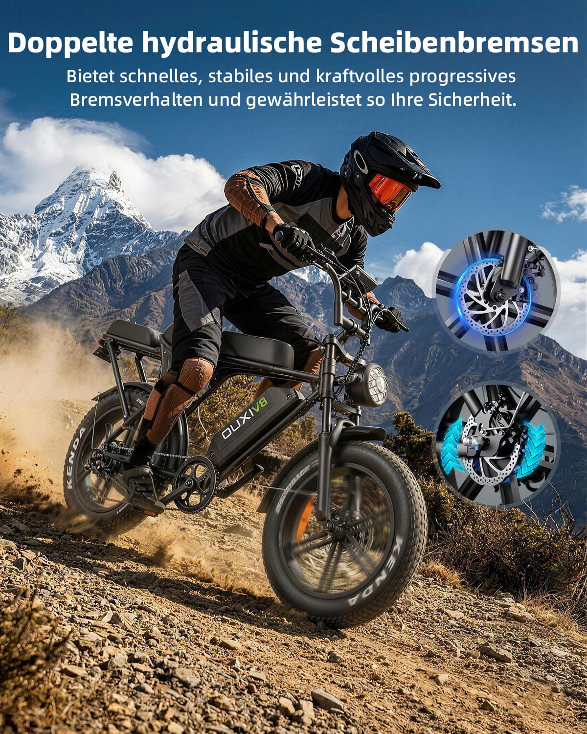 OUXI E-Bike 250W Motor Elektrofahrrad 20" x 4.0 Fatbike Hydraulische Scheibenbremsen NFC-Entsperrung 60Nm Drehmoment Vorne & Hinten Gepäckträger