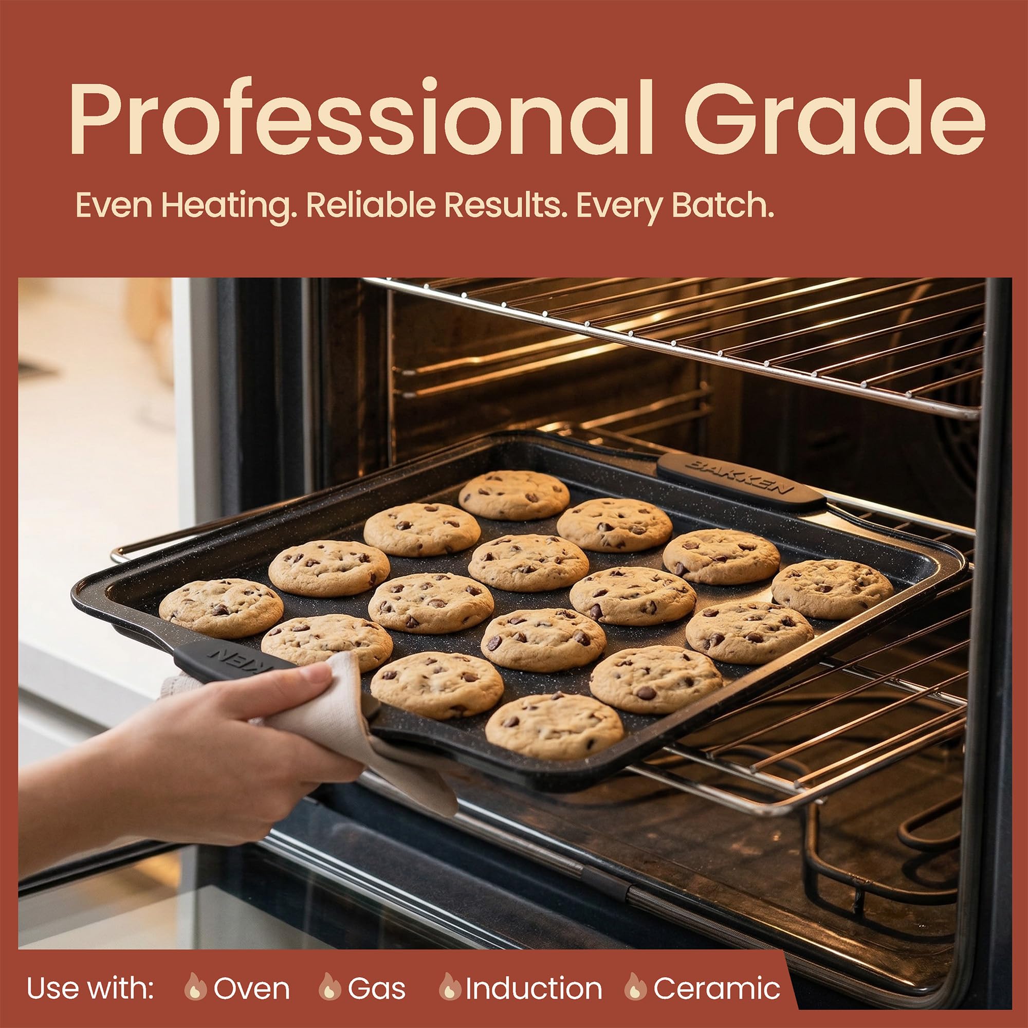 BAKKENMaster 6-teiliges Backformen-Set mit grauer Marmorbeschichtung, professionelle Qualität, Karbonstahl, mit Silikongriffen, ideal für Ofen, Kühlschrank, Gefrierschrank, spülmaschinenfest