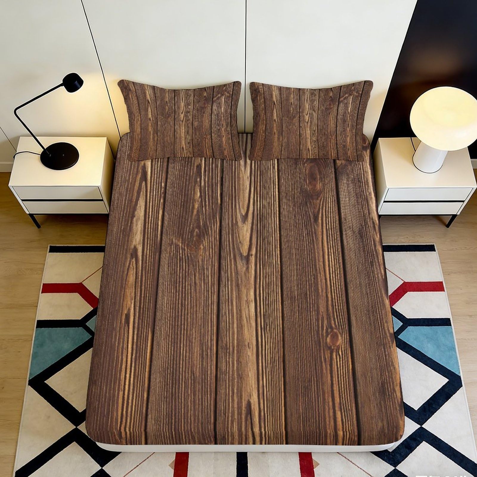 3D Printed Wood Grain Fitted Sheet Microfiber Non-Slip Rustic Plank Bed Cover Bedroom Decor Machine Washable 90x200x25cm