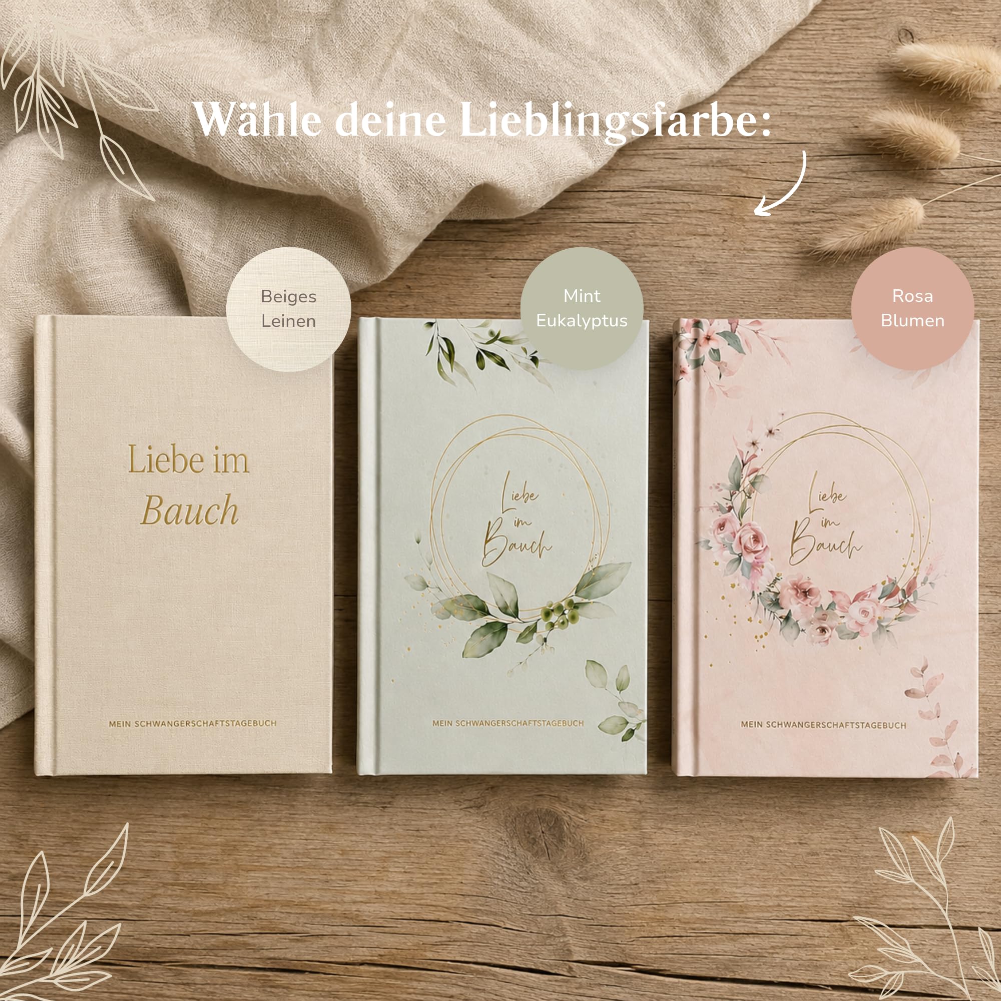 MeinBaby123® Schwangerschaftstagebuch „Liebe im Bauch“ aus Leinen – Hochwertiges Erinnerungsalbum & Tagebuch zur Schwangerschaft – Geschenk zur Geburt & für werdende Mamas