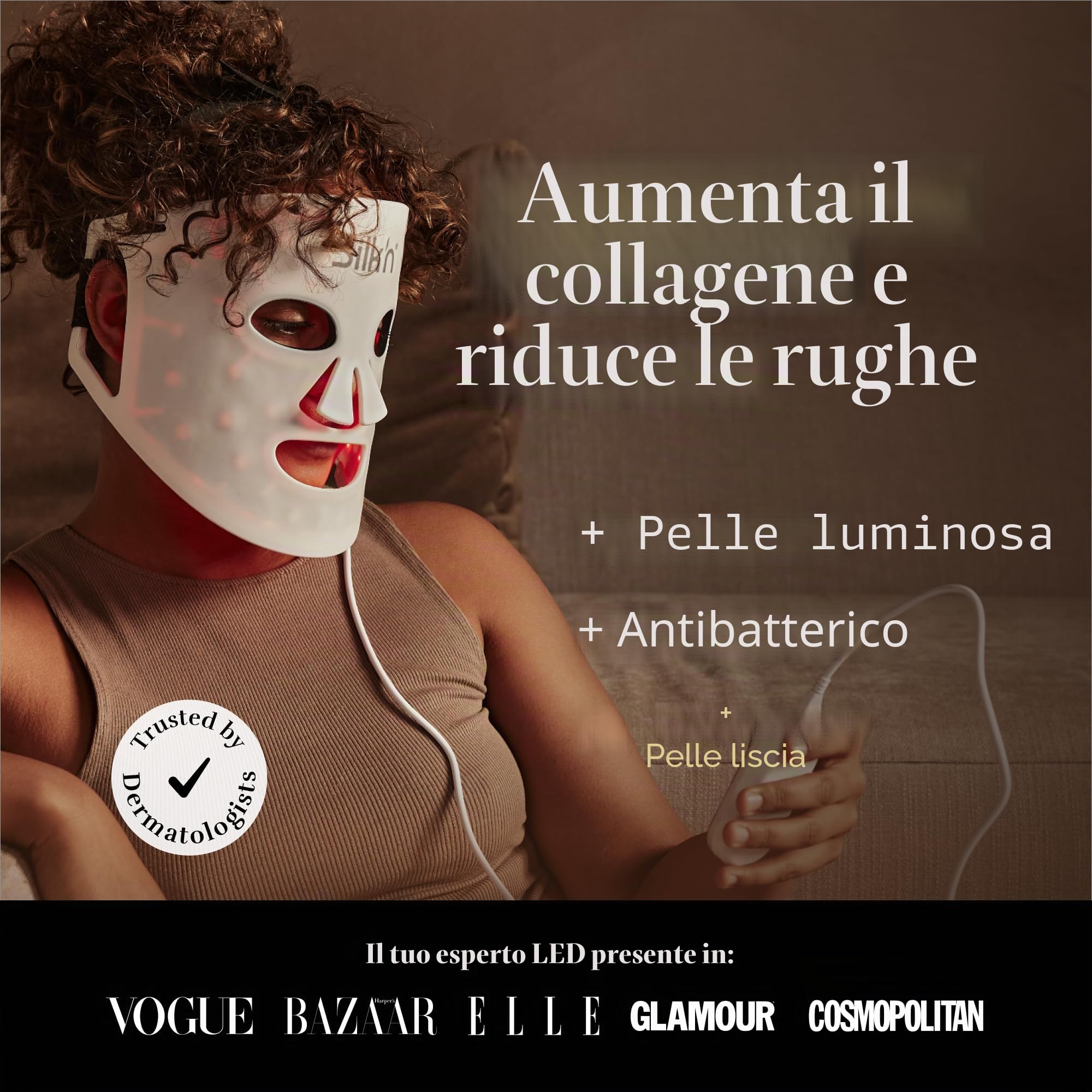 Silk'n Maschera viso I LED Maschera viso 100 I Maschera viso cura della pelle con tecnologia leggera I Riduce linee sottili e rughe I Bianco