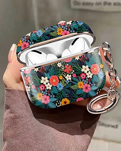 Miniatura 2 de Funda protectora para Airpods Pro 2, funda rígida protectora a prueba de golpes con llavero, flores y hojas coloridas para mujeres y hombres