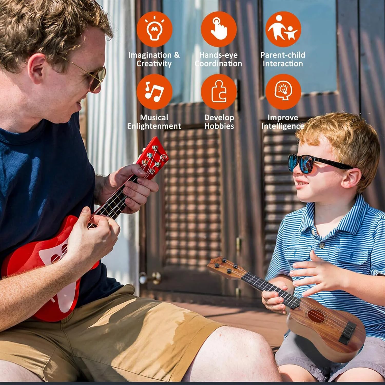 Chitarra per Bambini, 38cm Chitarra Giocattolo, Ukulele Bambini con 4 Corde Regolabili, Mini Chitarra Bambini, Musica Giocattoli Educativi, per Bambini, Principiante, Ragazzo Ragazza, Regalo