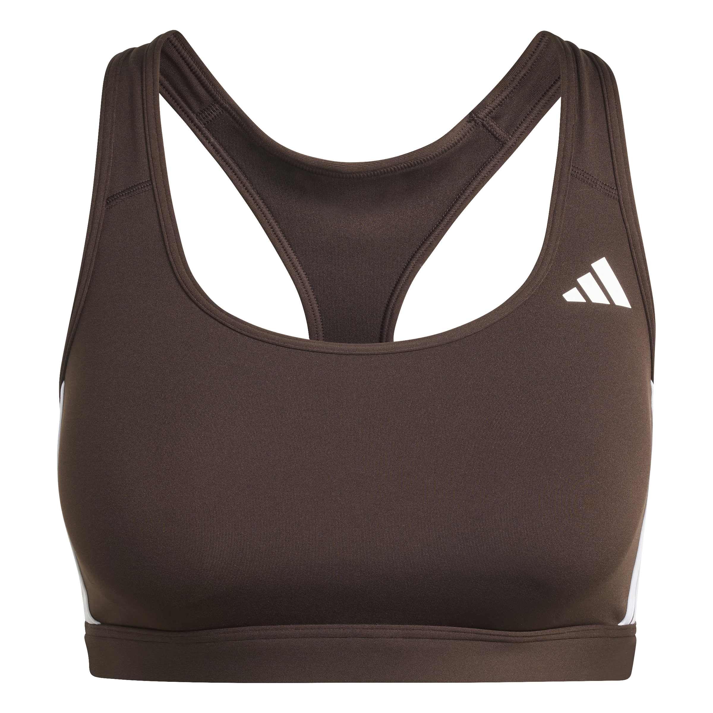 adidas Women's Optime Essentials Workout 3-Stripes Medium Support Bra, Aurora Coffee Met./White, XS
