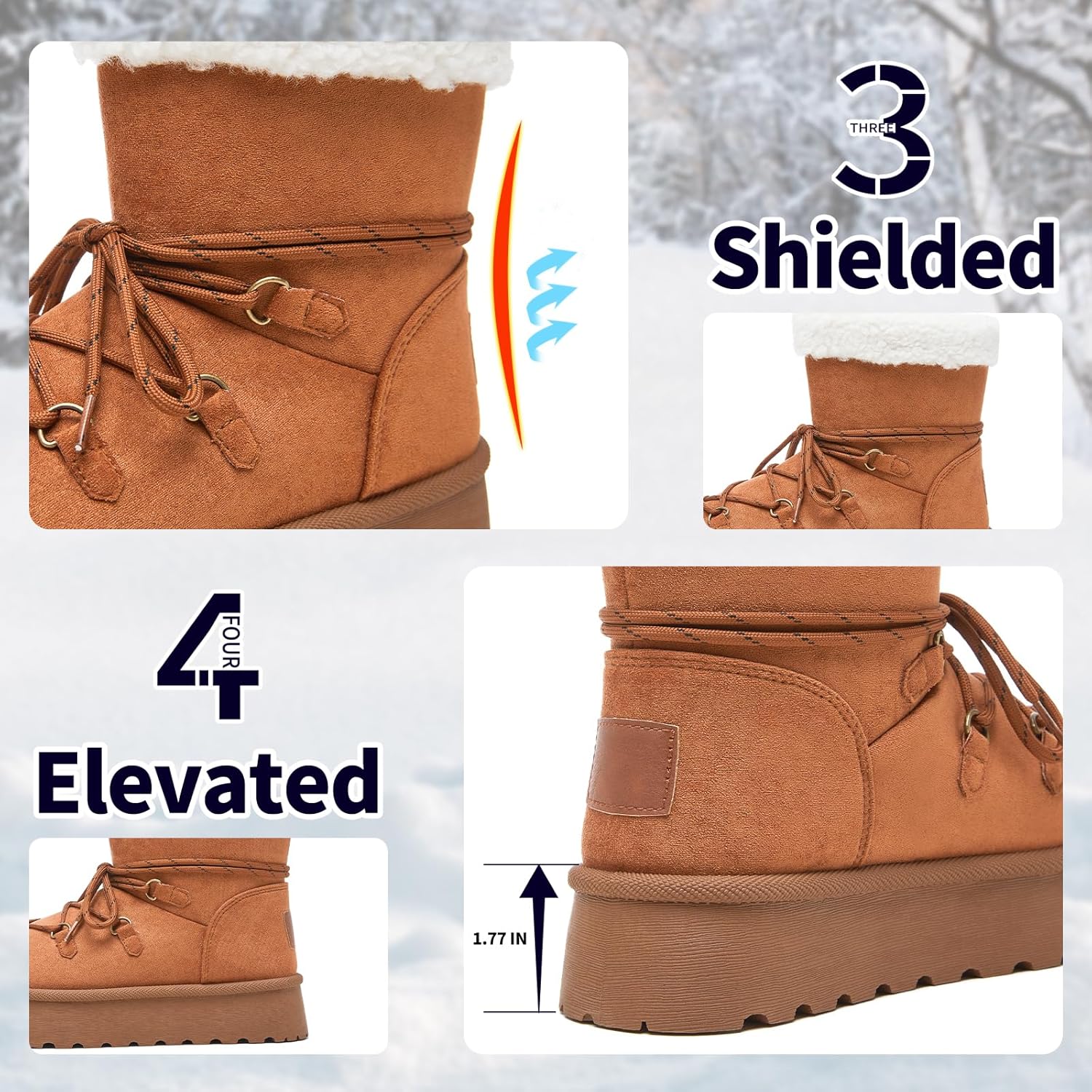 TUOPIN Women's Classic Platform Mini Snow Boots - Faux Suede Slip-On & Lace-Up Winter Booties with Sherpa Lining, Anti-Slip Thick Sole Ankle Boots - Image 4