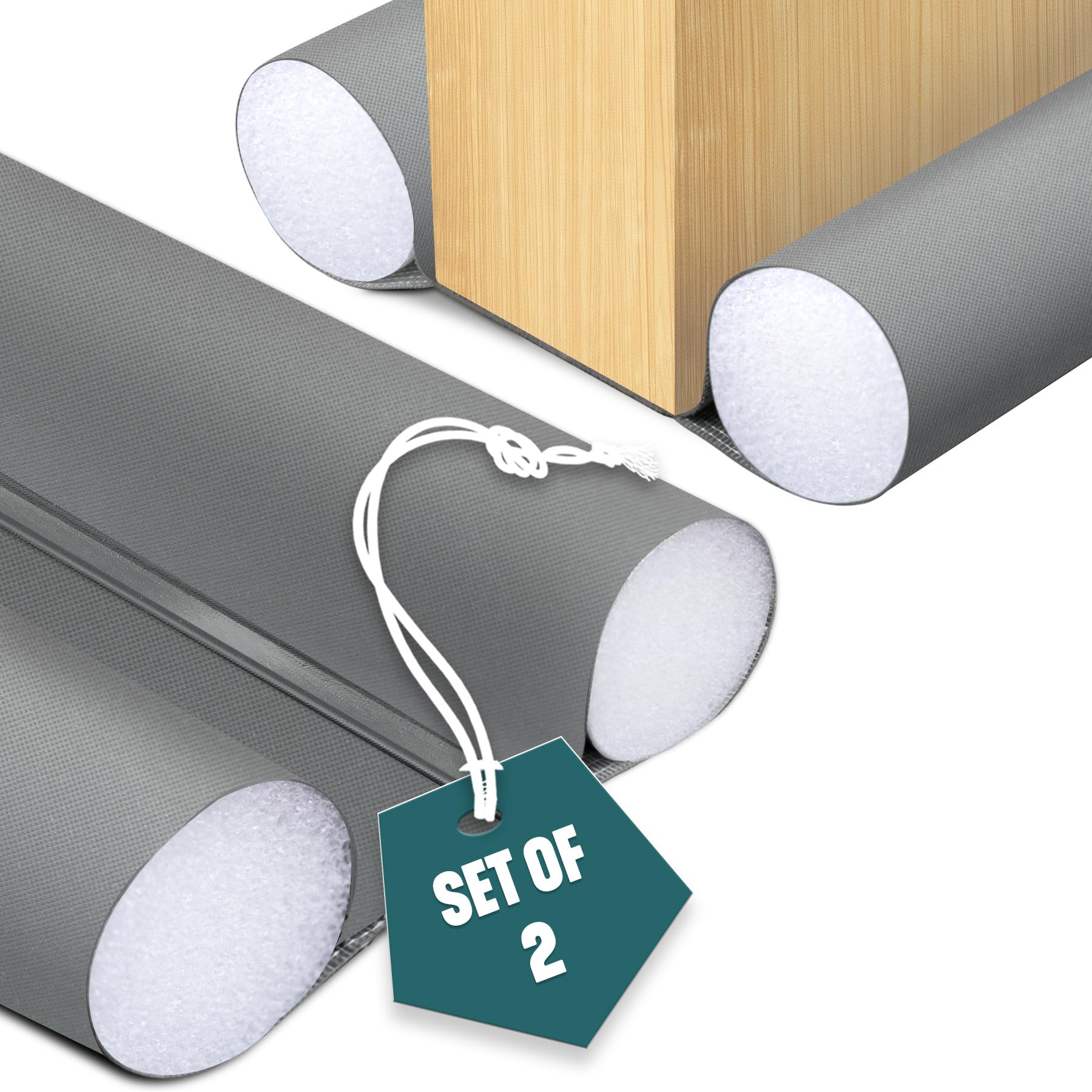 VOUNOT® 2 Pack Double Sided Draught Excluder 96cm, Under Door Draft Stopper with Foam Seal Door Gap Blocker, Energy Saving Reduces Noise, Light and Pest, Grey