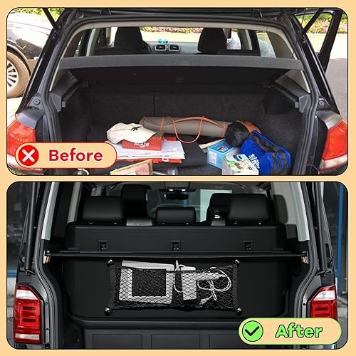 Miniatura 4 de Frienda 2 piezas de red de carga pequeña elástica para almacenamiento de malla de almacenamiento automotriz con 8 tornillos de montaje y ganchos