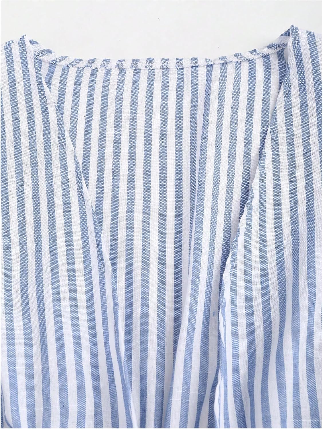 SHENHE Women's Striped Tie Front Bell Sleeve Blouse Deep V Neck Elegant Peplum Top Shirt - Image 4