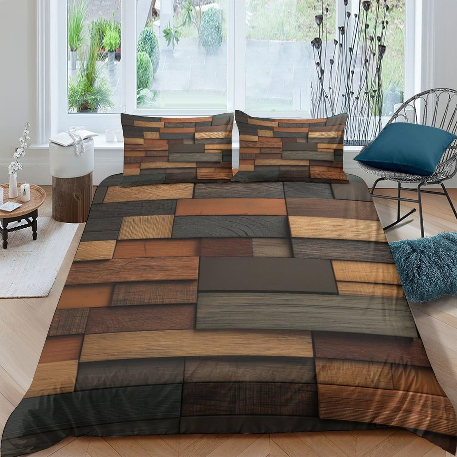 Ctjqhvkz Style-5 3D Printed Rustic Wood Patchwork Fitted Sheet Microfiber Bedroom Decor Mattress Cover For Home Guest Room Easy Care Single（135X200cm）