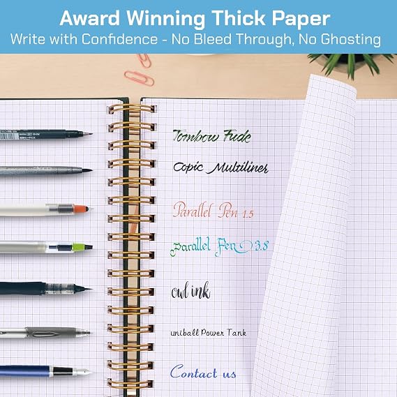 Graph Paper Notebook, 8.5 x 11 Graphing Notebook, 300 Pages, Large Hardcover Grid Notebook Journal, Graph Paper Spiral Notebook with Thick Paper and Pockets for School, Office Supplies, Plans, Blue