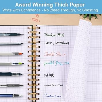 Graph Paper Notebook, 8.5 x 11 Graphing Notebook, 300 Pages, Large Hardcover Grid Notebook Journal, Graph Paper Spiral Notebook with Thick Paper and Pockets for School, Office Supplies, Plans, Blue