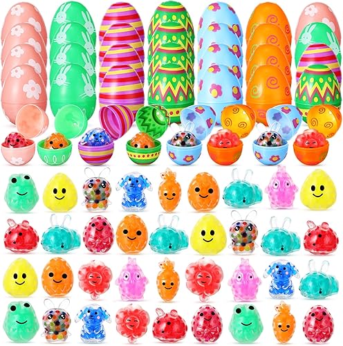 Miniatura 1 de Simgoing Juego de 24 huevos de Pascua de plástico con mini bolas de Pascua, huevos de plástico rellenables para cesta de Pascua, recuerdos de fiesta