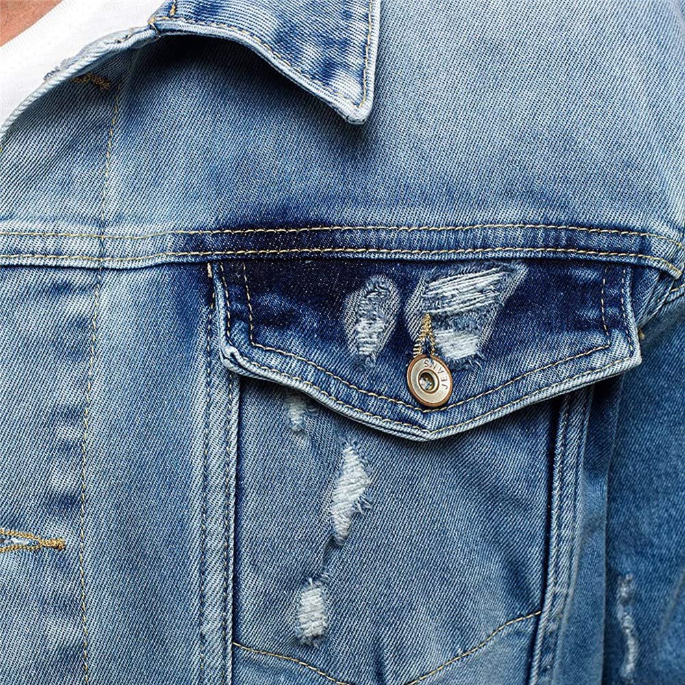 Giacca da Uomo con Bottoni in Denim Giacca da Uomo di Design da Uomo Cappotto Stile Classico Vintage Giacca di Jeans alla Moda a Maniche Lunghe Giacca in Denim strappato Giacca Giacche Tinta Unita