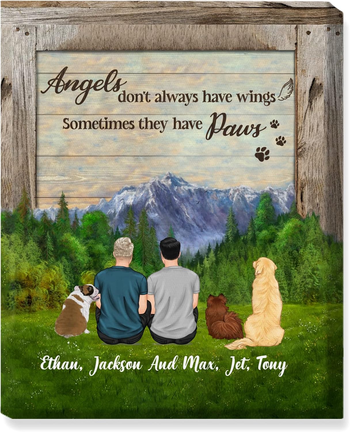 GOSSBY Personalized Custom Canvas (Girl And Dog) Angels don't always have wings sometimes they have paws Animal Poster Valentine's Day Gift Custom Dog Portrait Custom Dog Custom Pet Personality Pet Ca