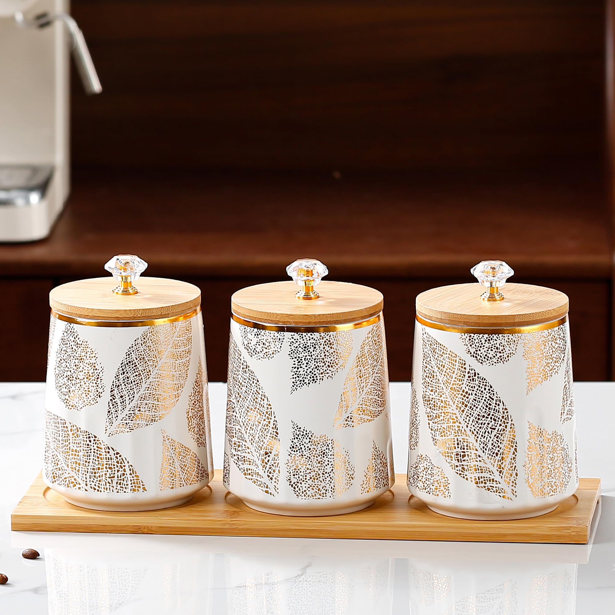 UMAICeramic Jars For Kitchen Storage With Bamboo Lids | Airtight Kitchen Containers Set | Multipurpose Jars For Pickles Nuts Dry Fruits Pulses | 650ml | Pack of 3 | Diwali Gift Items,White