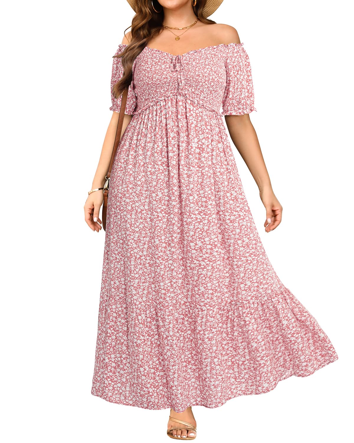 Plus Size Sun Dresses Women - Summer Off The Shoulder Puff Sleeve A Line Boho Maxi Flow Long Dress 2025
