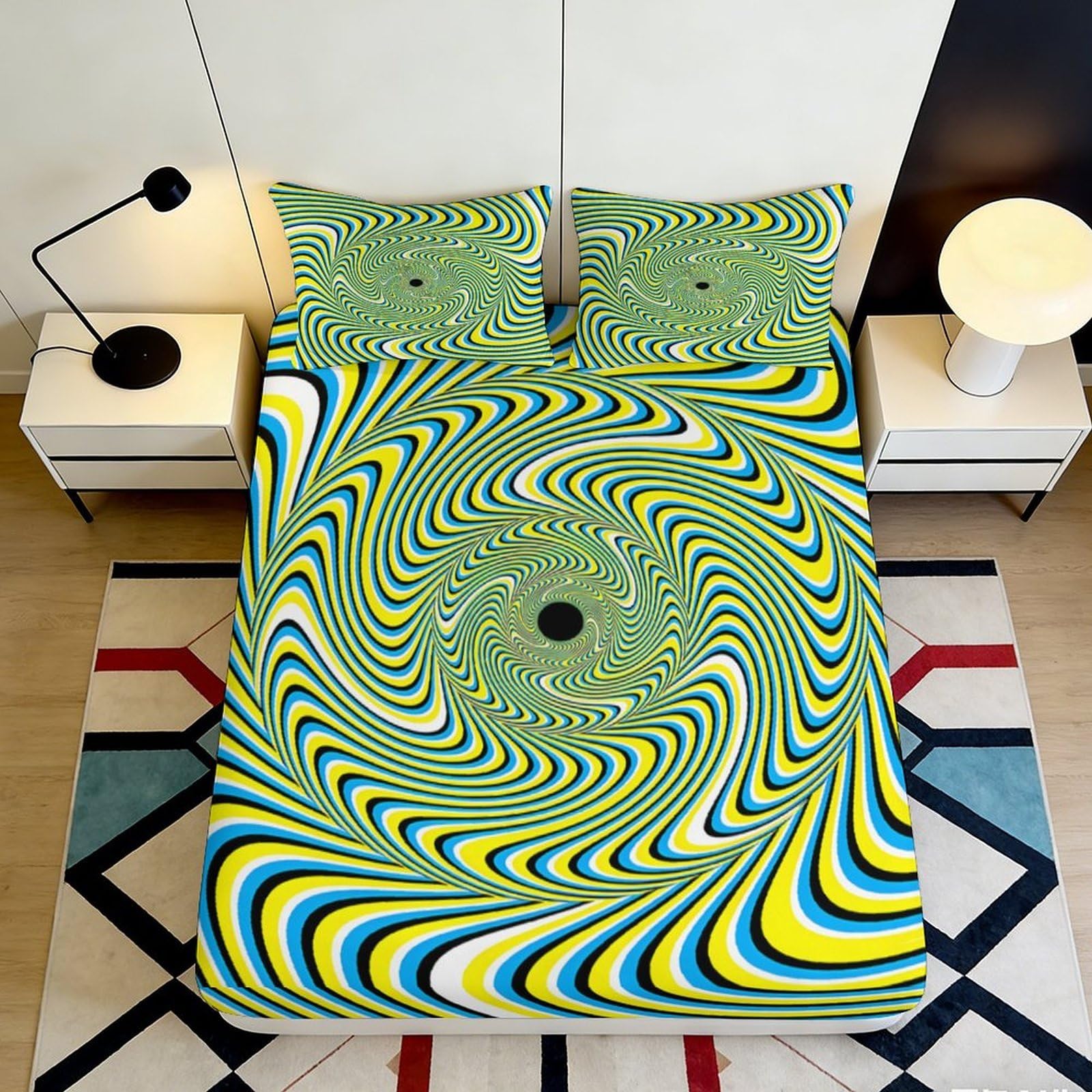 Pnayamiorkfel Style-7 3D Printed Spiral Illusion Fitted Sheet Microfiber Vibrant Swirl Bed Cover For Bedroom Guestroom Decor 90X200x25cm
