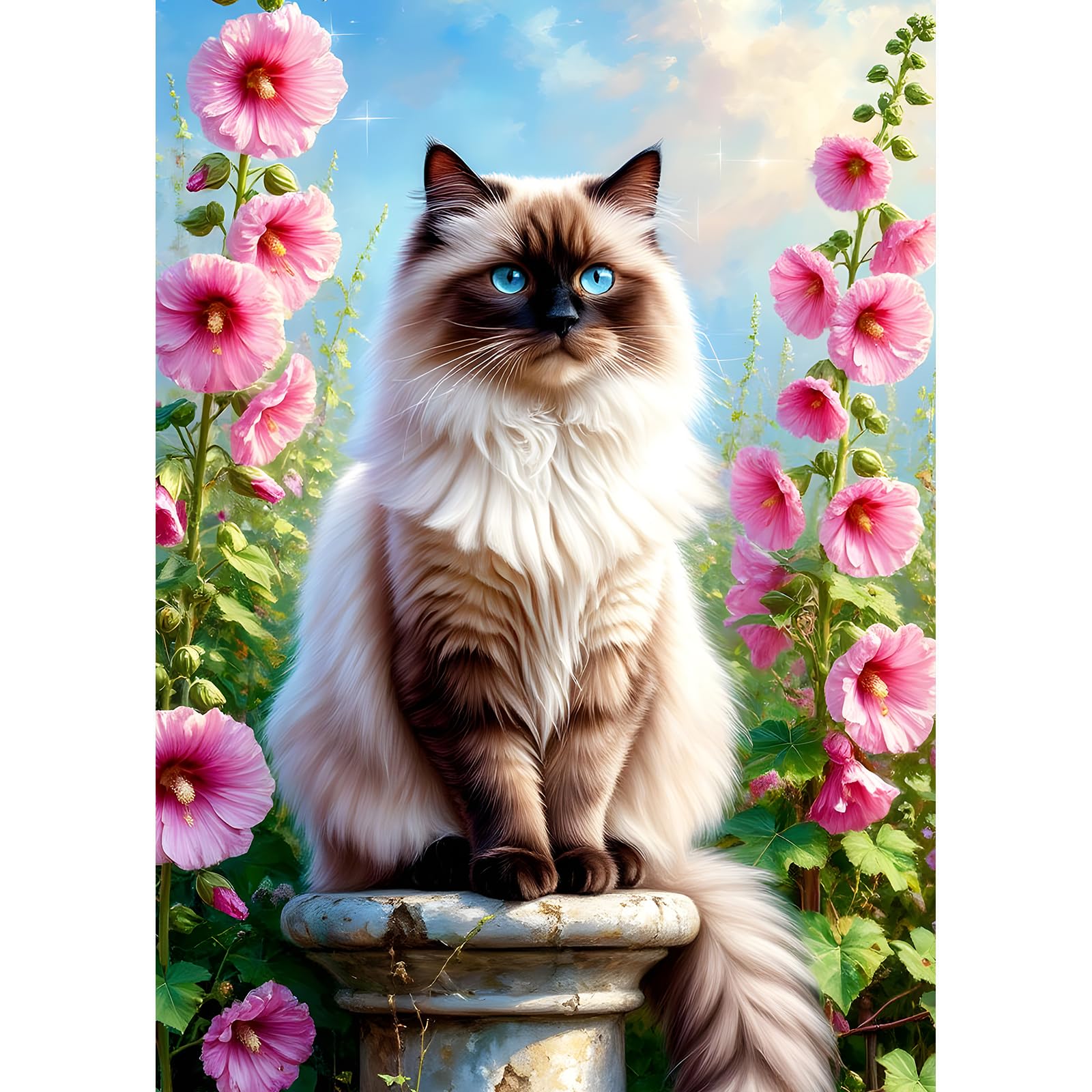 DPHERO Siamese Cat Diamond Painting Kits for Beginners Adults,5D DIY Pink Flowers Diamond Art Kits,Round Full Drill Cute Kitten Art Crafts,DIY Painting by Numbers for Home Wall Decor 12x16 inch