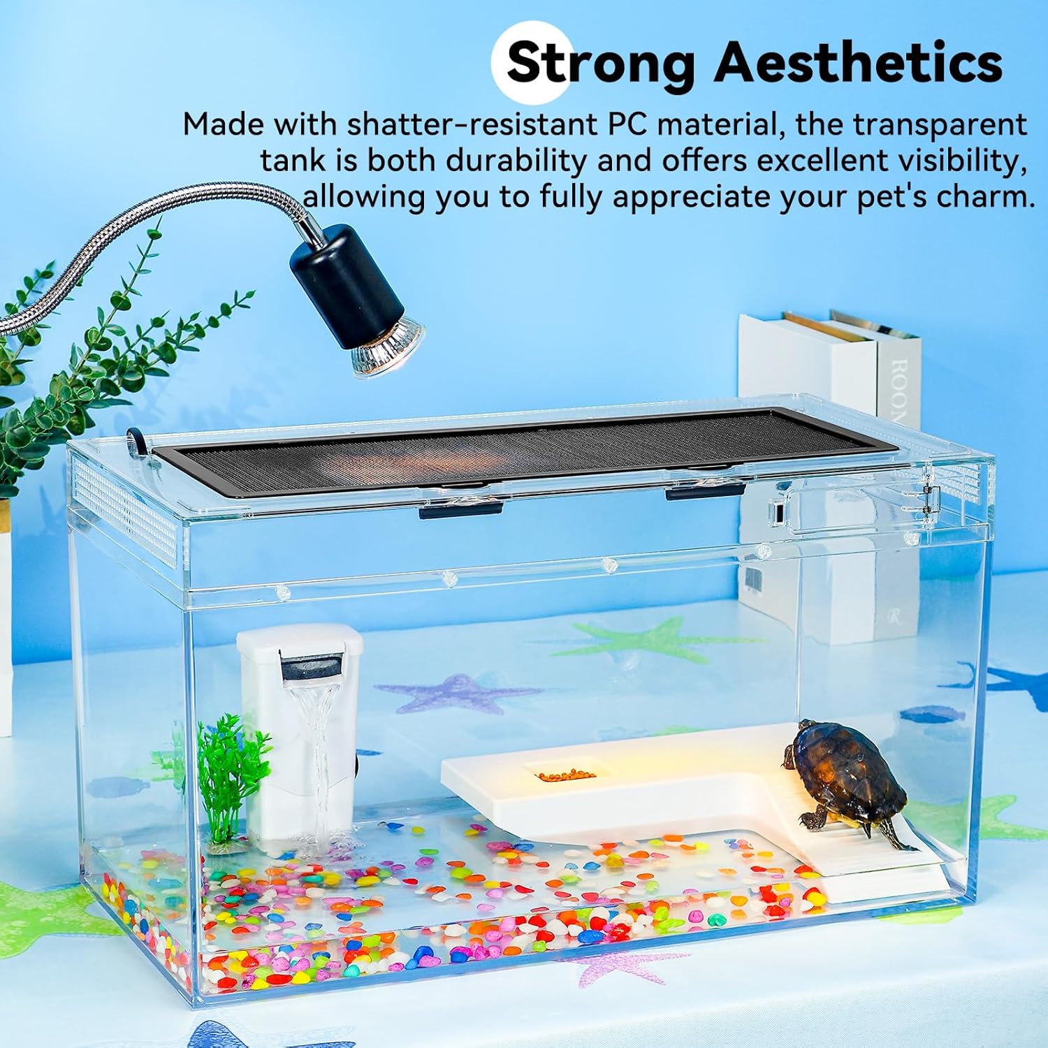 20x10.6x9.4'' Turtle Tank Kit - High-Definition Aquarium With Heating Lamp, Filter, Advanced Ventilation, High-Temperature Resistance, Complete Accessories for Habitat