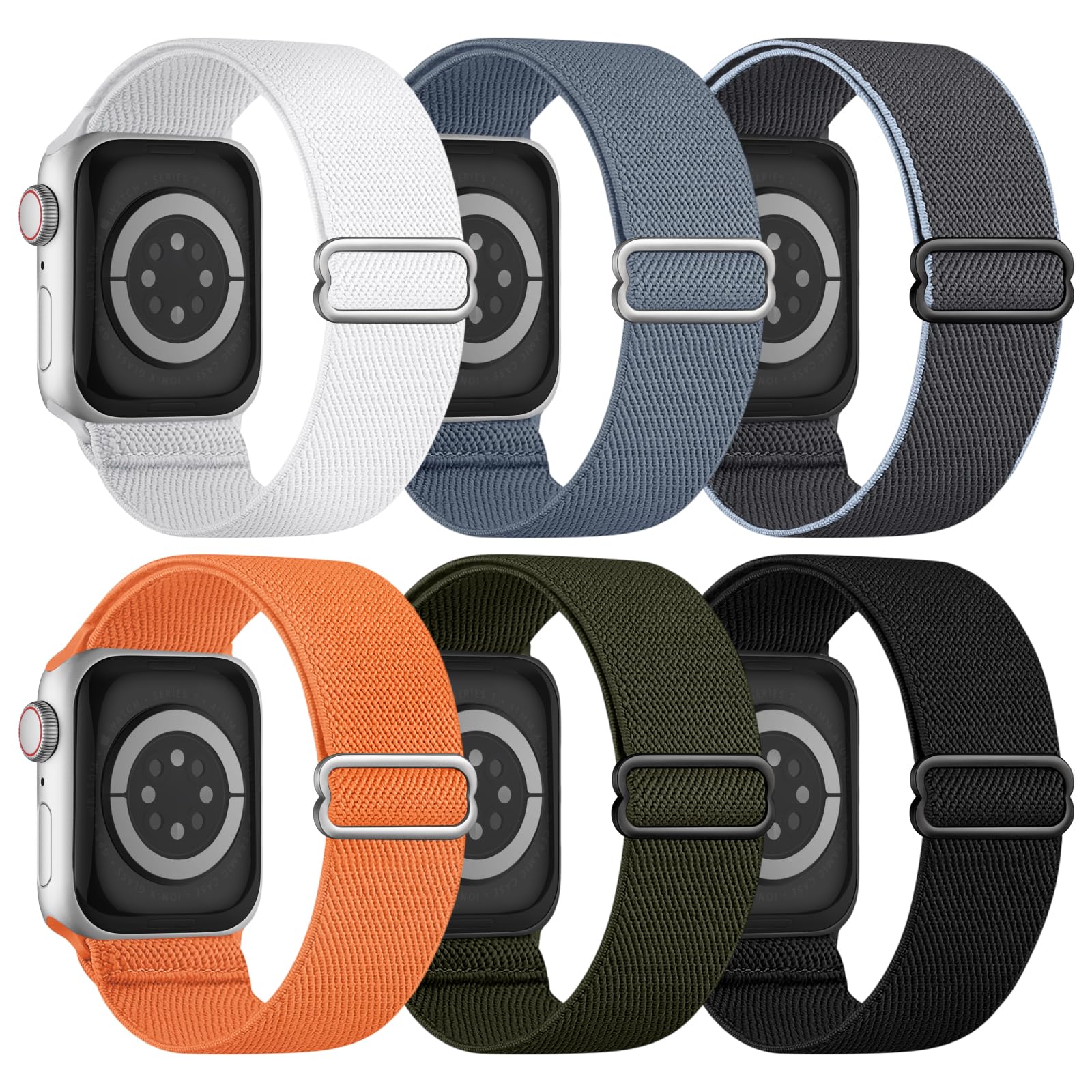 6 Pack Stretchy Solo Loop Compatible with Apple Watch Band 45mm 46mm 44mm 42mm 49mm 41mm 40mm 38mm Men Women, Braided Elastic Nylon Strap for iWatch