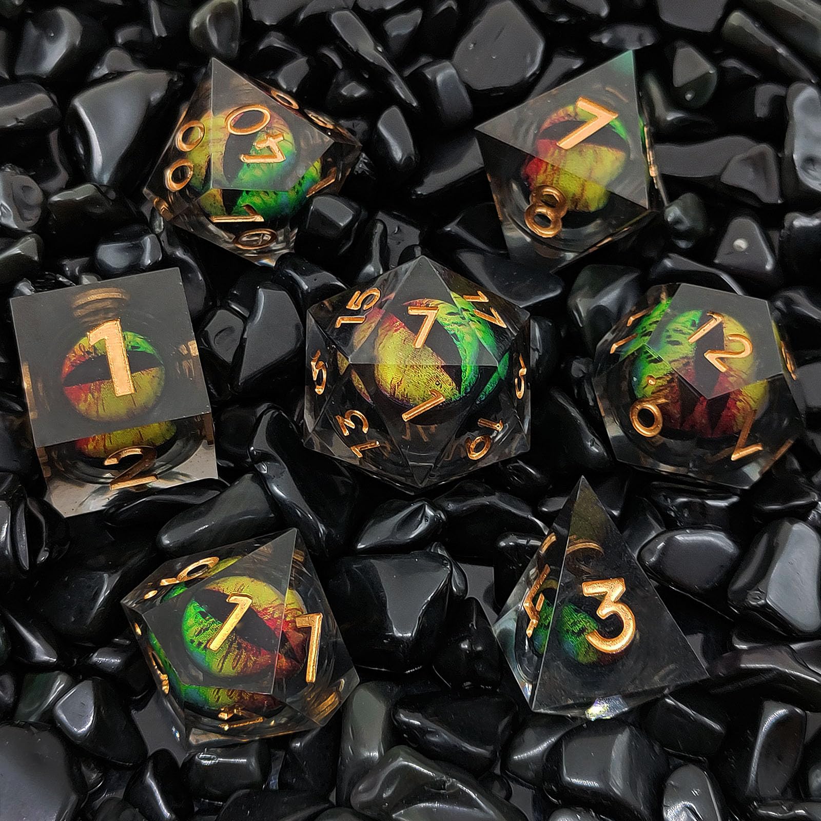 ORUZA 7 PCS Dragon Eye DND Dice Liquid Core D&D Dice Resin Sharp Edge Polyhedral D&D Dice Set for Dungeons and Dragons Role Playing Die D20 D12 D10 D8 D6 D4 D% - Image 2