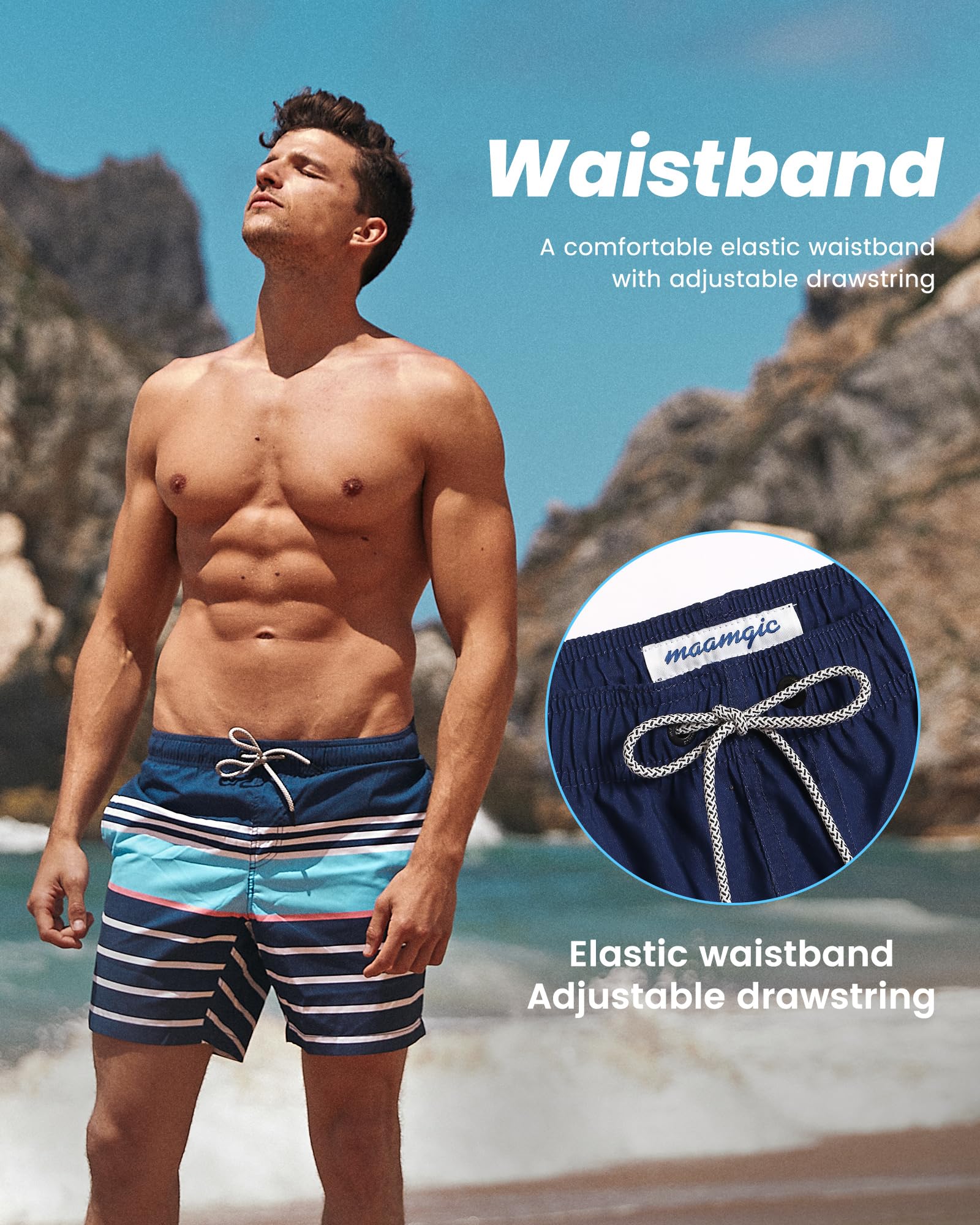 MaaMgic Pantaloncini da Bagno da Uomo Asciugatura Veloce Costume da Bagno per Surf sulla Spiaggia Multi-funzioni Allenamento casa con Fodera in Mesh con Fodera in Mesh