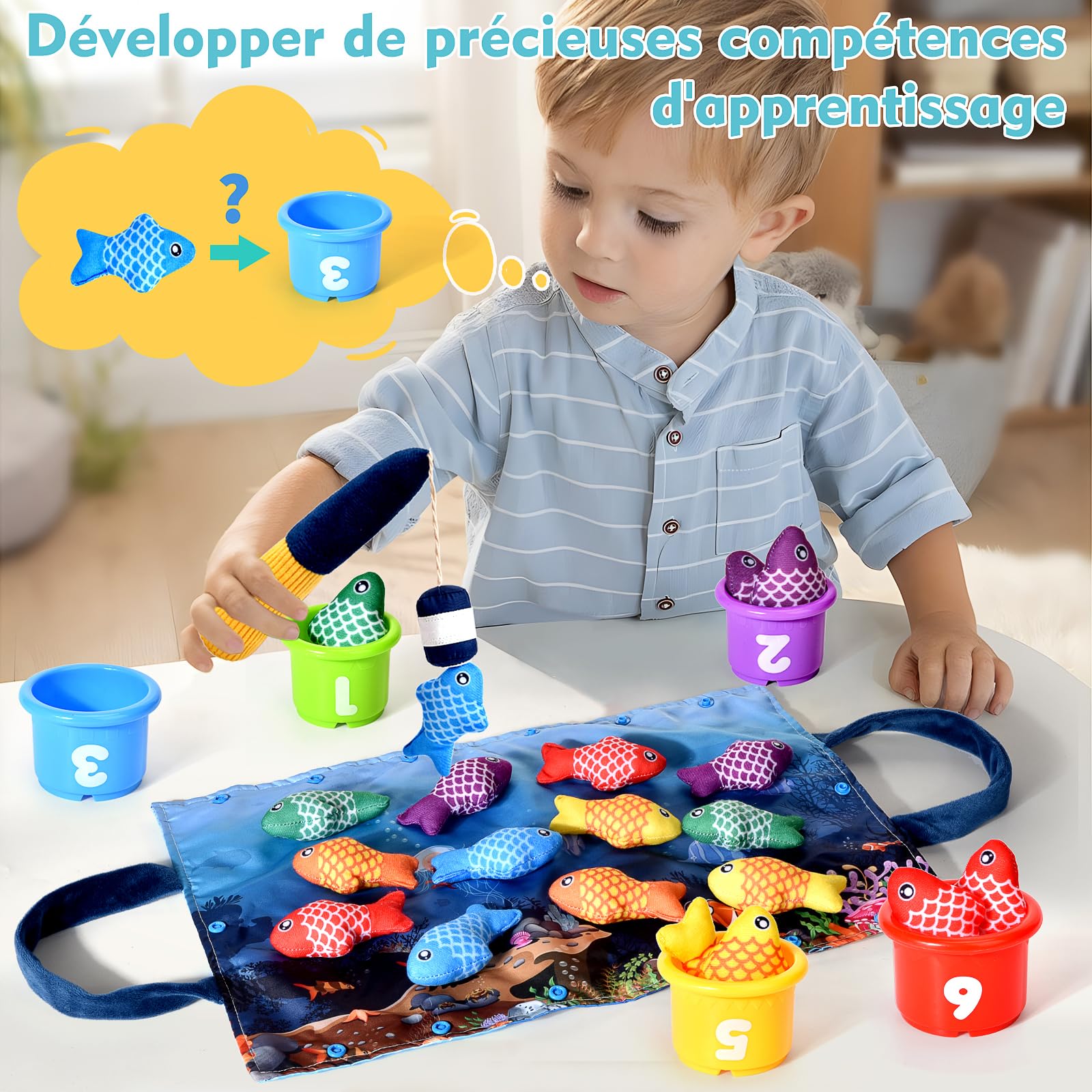 Jouet Bebe 1 an, Montessori Pêche a la Ligne Jeux pour Enfant 6 9 12 18 Mois, Educatif Jeu Bébé, Cadeau pour Fille Garcon Fille 1-3 Ans