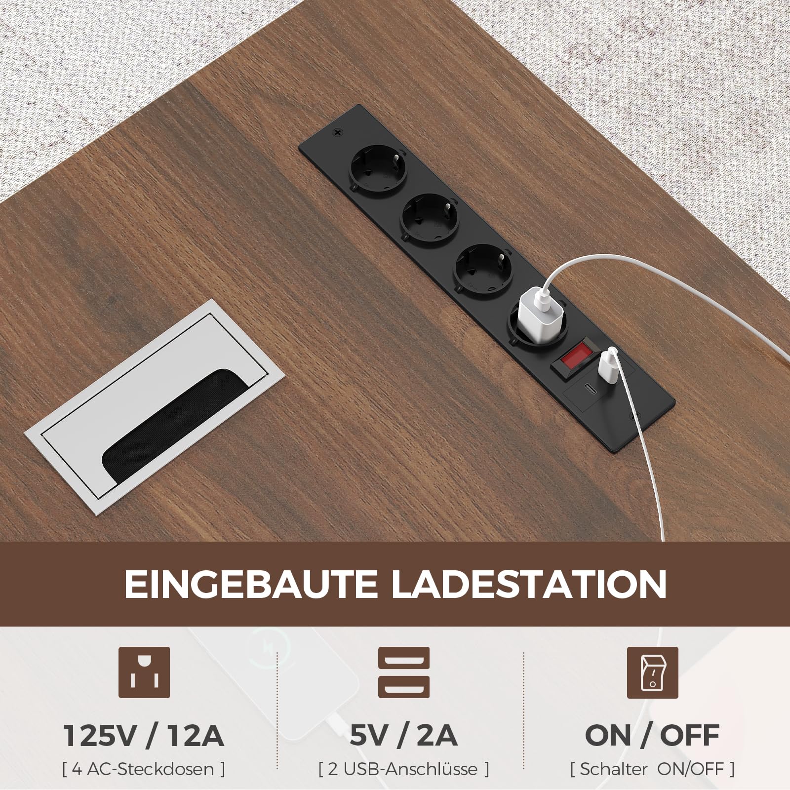 KIMENICH Höhenverstellbarer Schreibtisch elektrisch 140x70 cm, Computertisch mit Schubladen, offene Fächer, Ladefunktion, Stehtisch, Bürotisch, Memory-Funktion, Schwarz