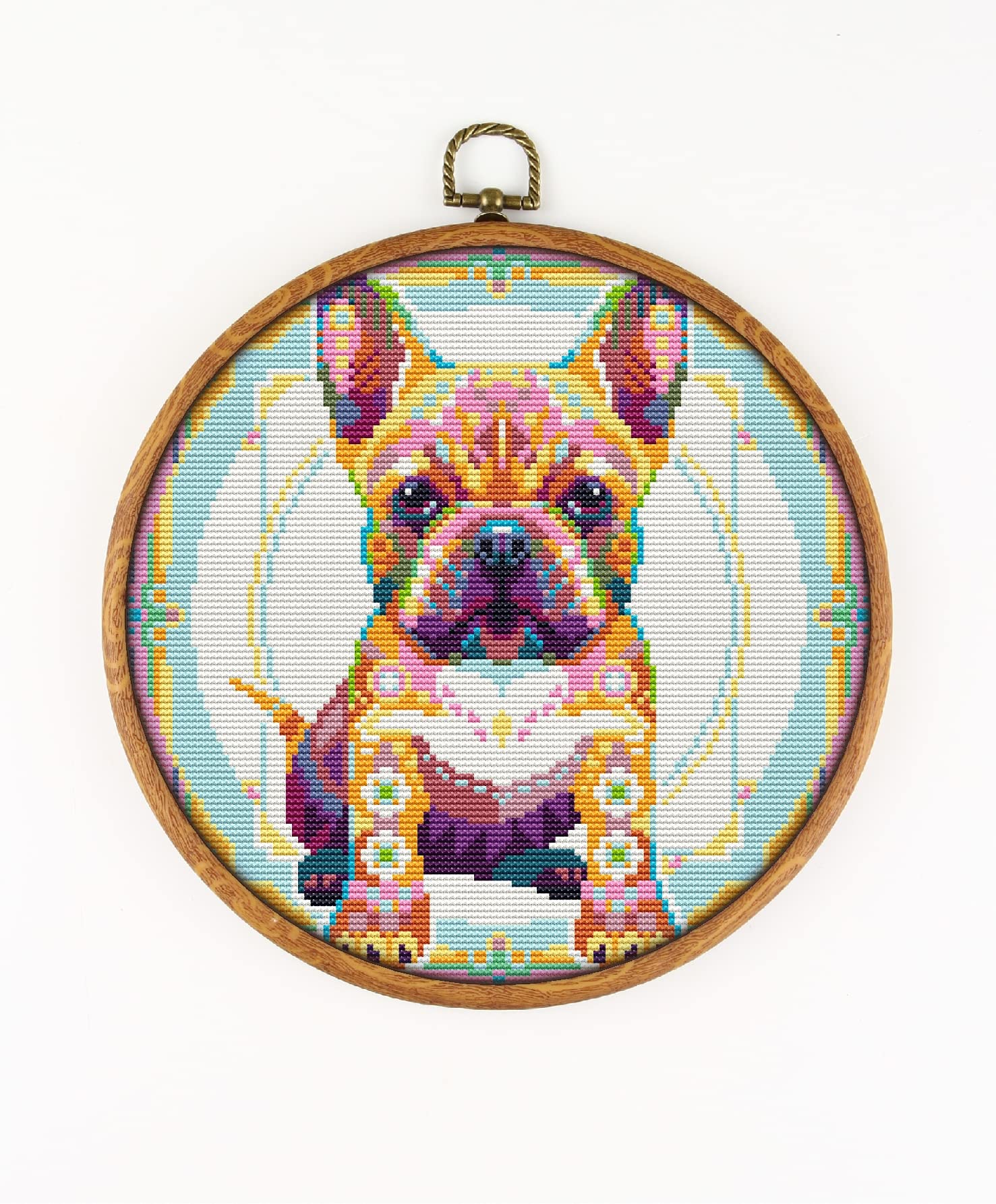 Mandala French Bulldog CS548-1 - Counted Cross Stitch KIT#2. Set of Threads, Needles, AIDA Fabric, Needle Threader, Embroidery Clippers and Printed Color Pattern Inside.