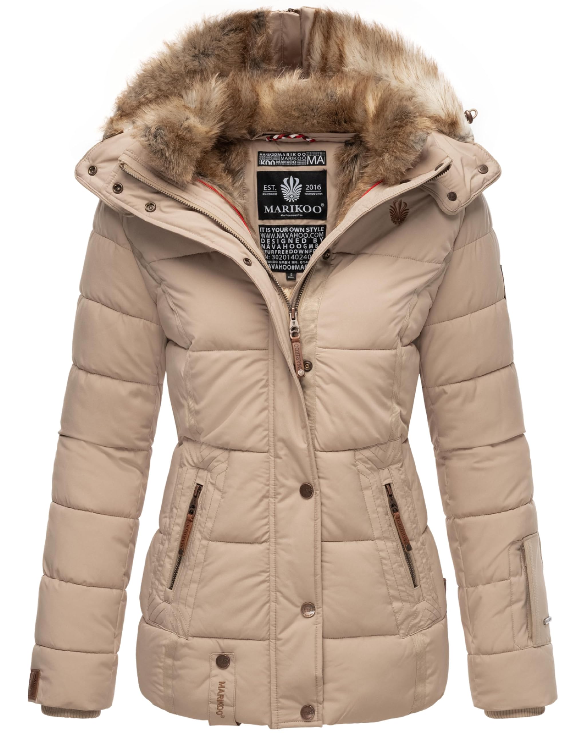 MARIKOO Nekoo Women's Winter Jacket Warm Quilted Jacket with Faux Fur Lining XS - 3XL, beige, M