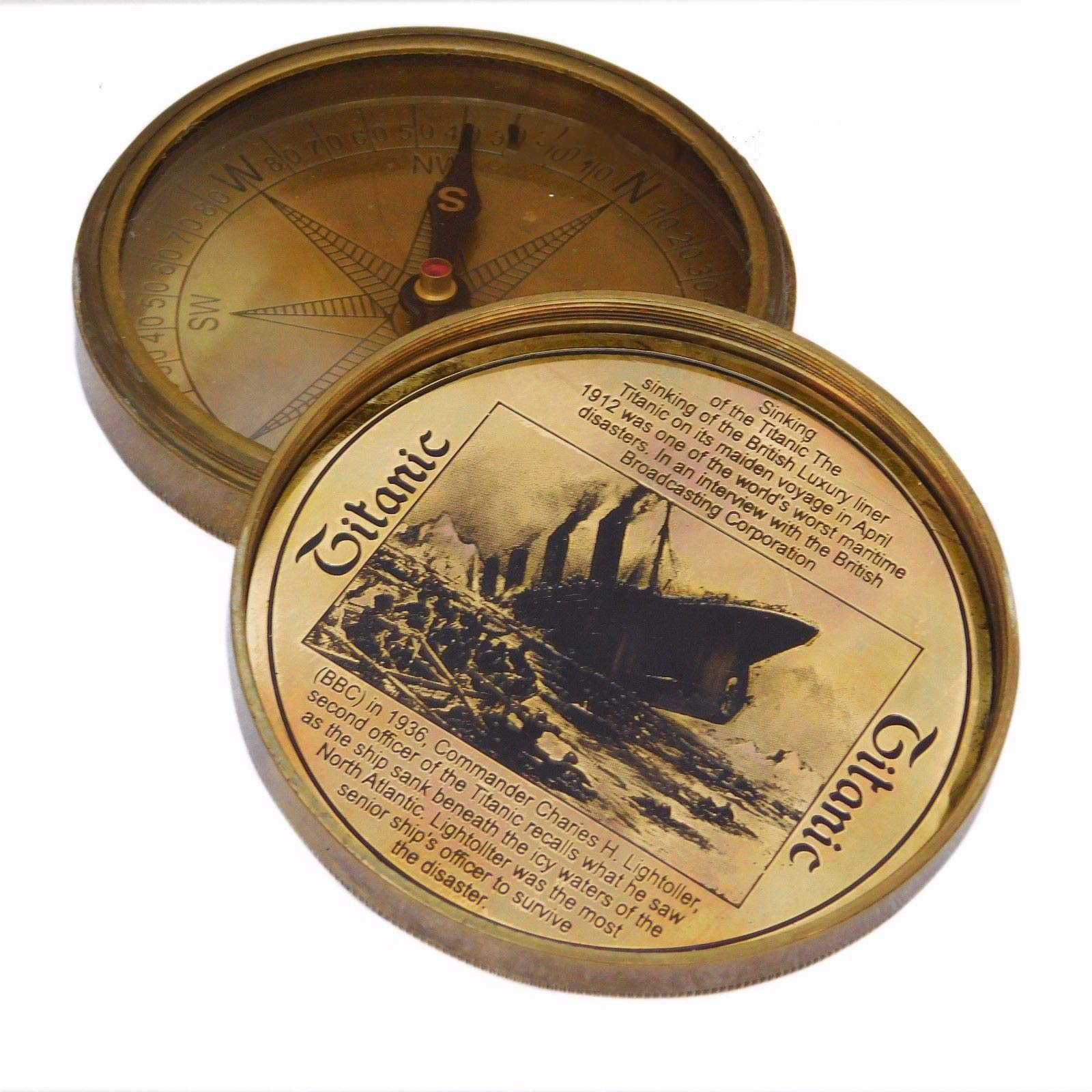 JDZ COLLECTION Antique Lid Titanic Compass Brass Finish Vintage Nautical Sailor Article - Maritime Magnetic Magnetic Compass, Ship Compass Father,Boys,Anniversary, Compass