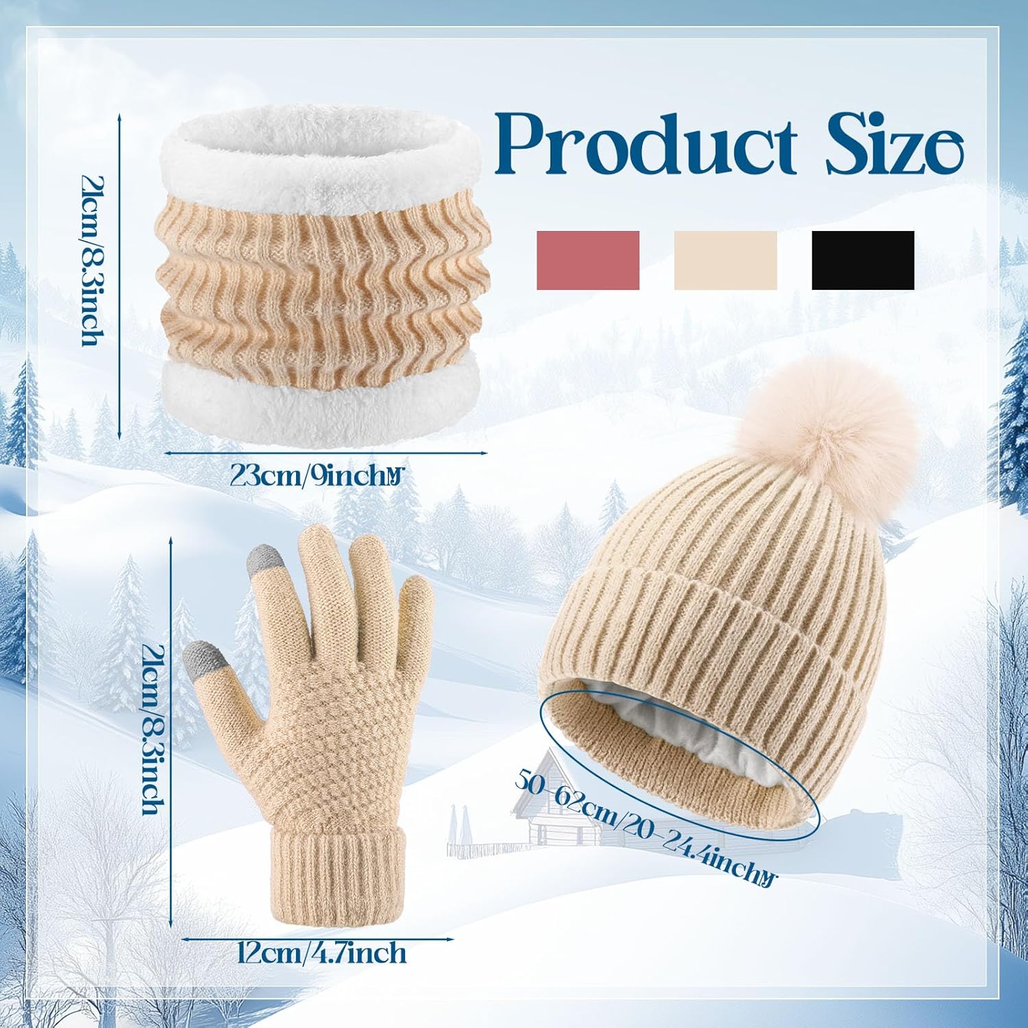 Liitrsh 12 Pack Winter Hat Scarf Gloves Ear Warmer Set for Women Knit Beanie Neck Warmer Touch Screen Gloves Gifts - Image 2