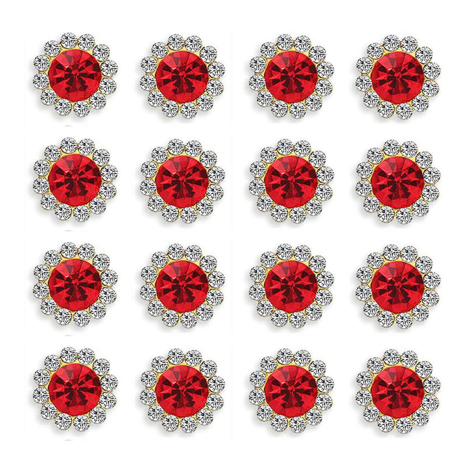 50 pcs Rhinestone Embellishments Crystal Button Gold Flatback DIY Craft for Flower Headband Dress Christmas Decoration Accessory 12mm (Red)