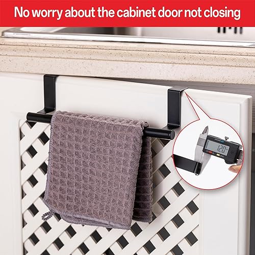 Miniatura 4 de Qflushor Toallero extensible sobre el gabinete, soporte ajustable para toallas de puerta de gabinete de 9 a 14 pulgadas, soporte para toallas de