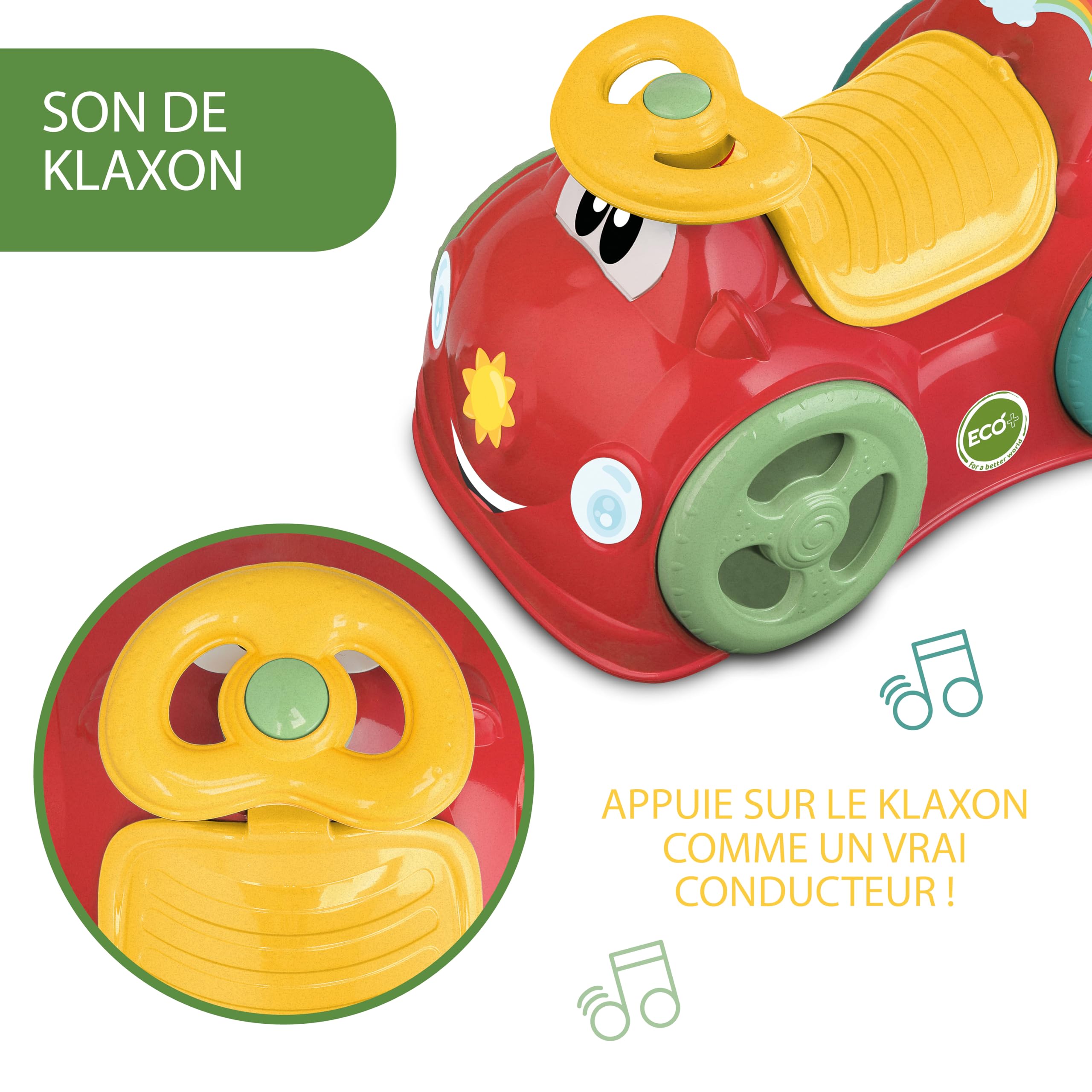 Chicco All Around Eco+ Czerwony, Samochód do Jeżdżenia dla Dzieci od 1 do 3 lat, 75% Plastiku Pochodzącego z Recyklingu, maks 20 kg