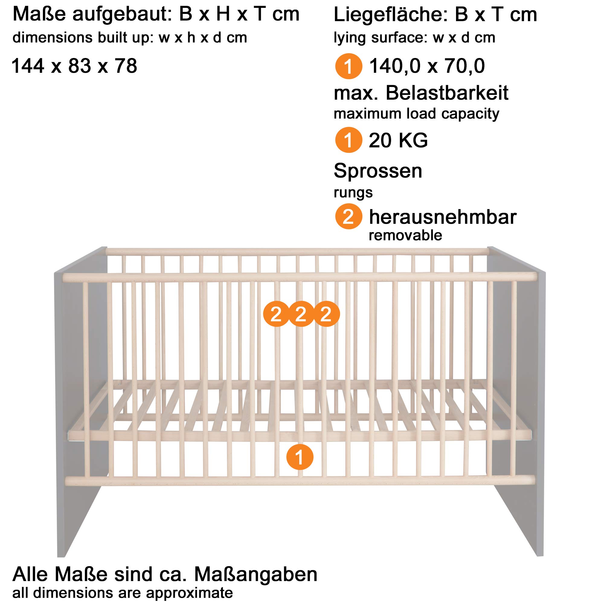 trendteam smart living - Mats - Babyzimmer Kombination - Grau Matt - Kleiderschrank, Wickelkommode, Babybett - mit lackierten Massivholzfüßen und Griffen