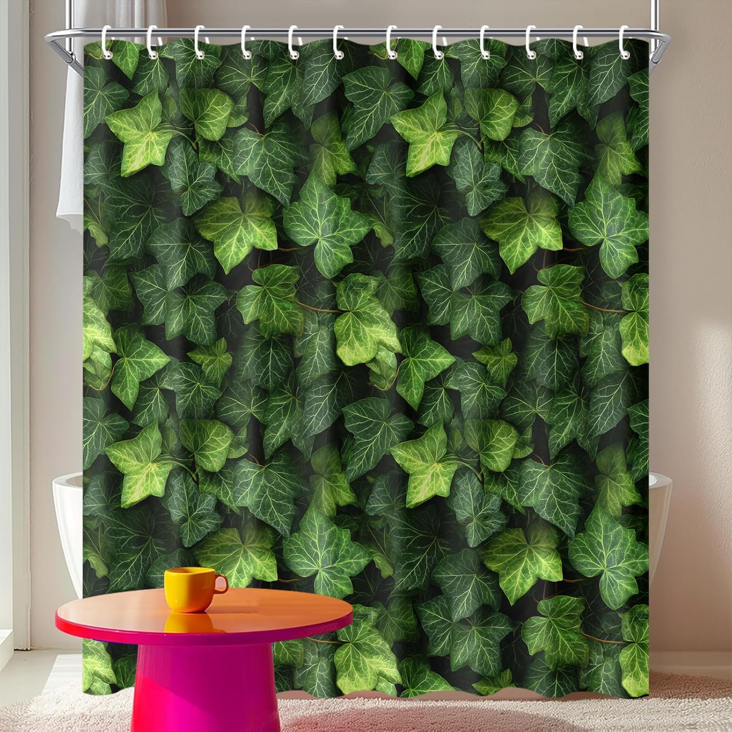Green Ivy Shower Curtain 72x72 Inch Botanical Leaf Print Bathroom Curtain Plant Wall Design Fabric for Nature or Farmhouse Decor