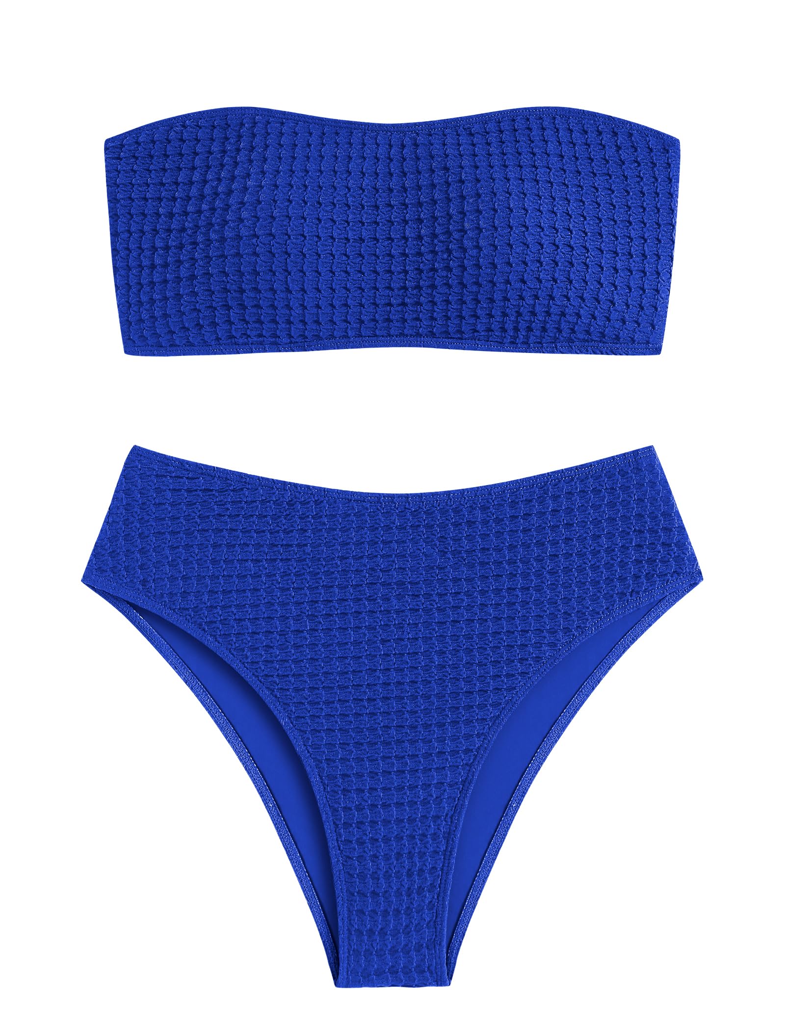 ZAFUL Women's High Cut Bandeau Bikini Set Strapless 2 Pieces Bathing Suit | Solid Color Swimsuit High-waisted Bikini Set