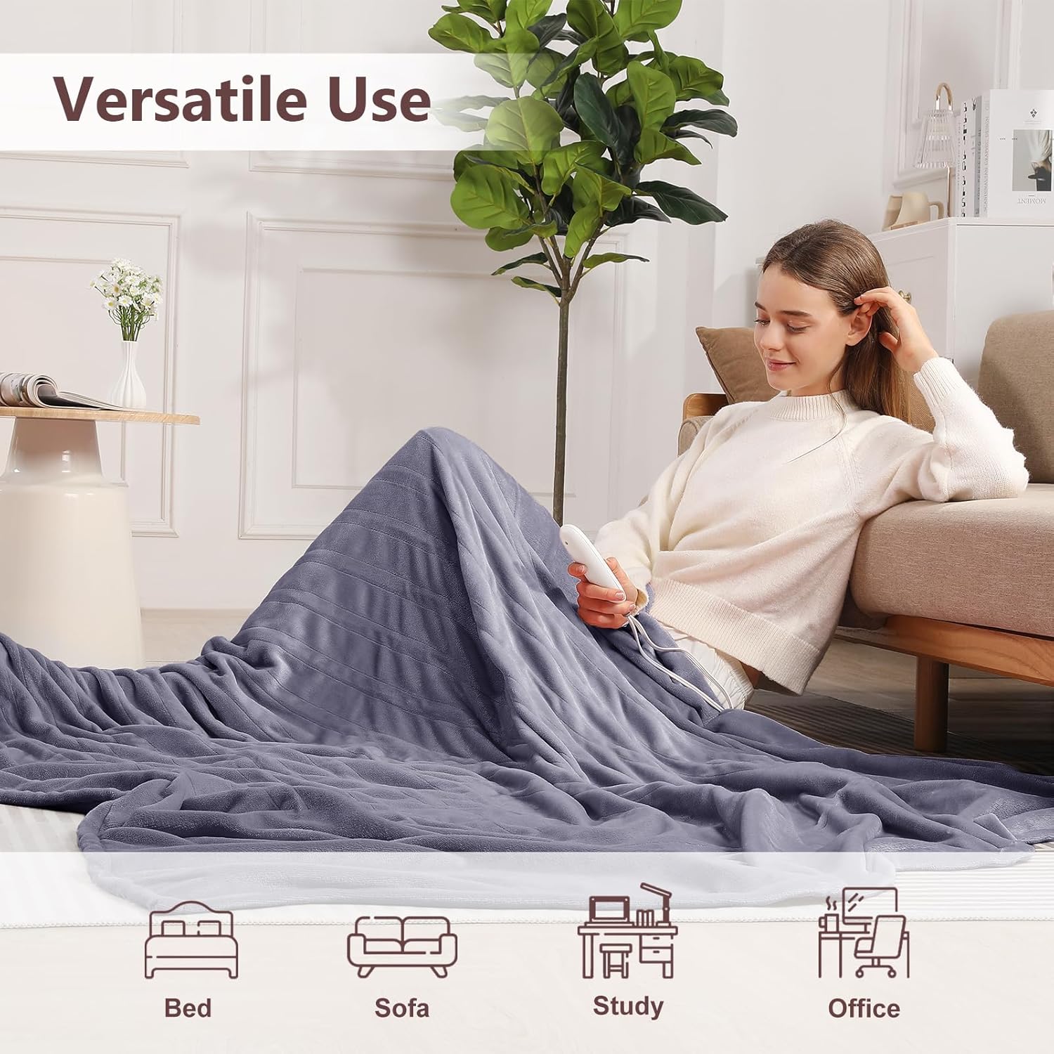 Electric Blanket Queen Heated Blanket Queen Size 84''X 90'' Soft Cozy Flannel with Dual Controller Heating Blanket of 5 Heating Level & 10 Hour Auto Off, ETL & FCC Certified, Machine Washable - Image 8