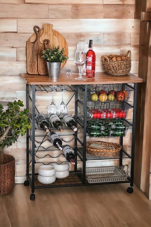 Multi-purpose Island Table Metal Kitchen Bar Bango Wheeled Vegetable And Coffee Corner