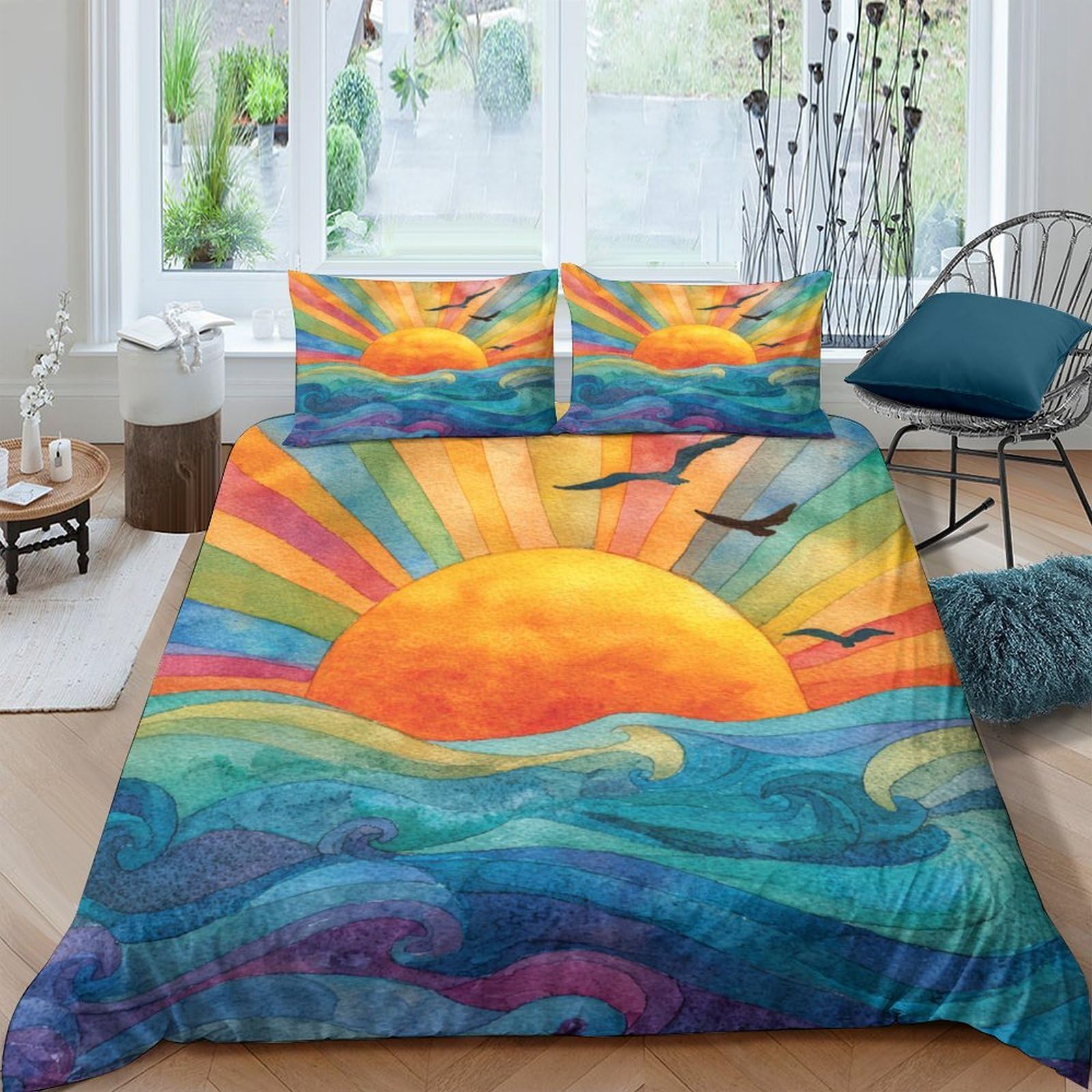 Ctjqhvkz Style-10 3D Printed Sunrise Ocean Fitted Sheet Microfiber Soft Breathable Sunset Wave Mattress Cover For Bedroom Guestroom Decor Single（135X200cm）