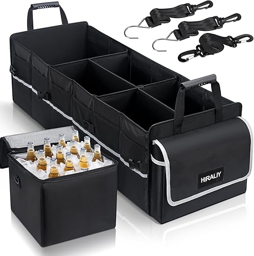 HIRALIY Organizador de almacenamiento para maletero de automóvil, hecho de Oxford 1680D y tablero de polipropileno, particiones extraíbles, caja de